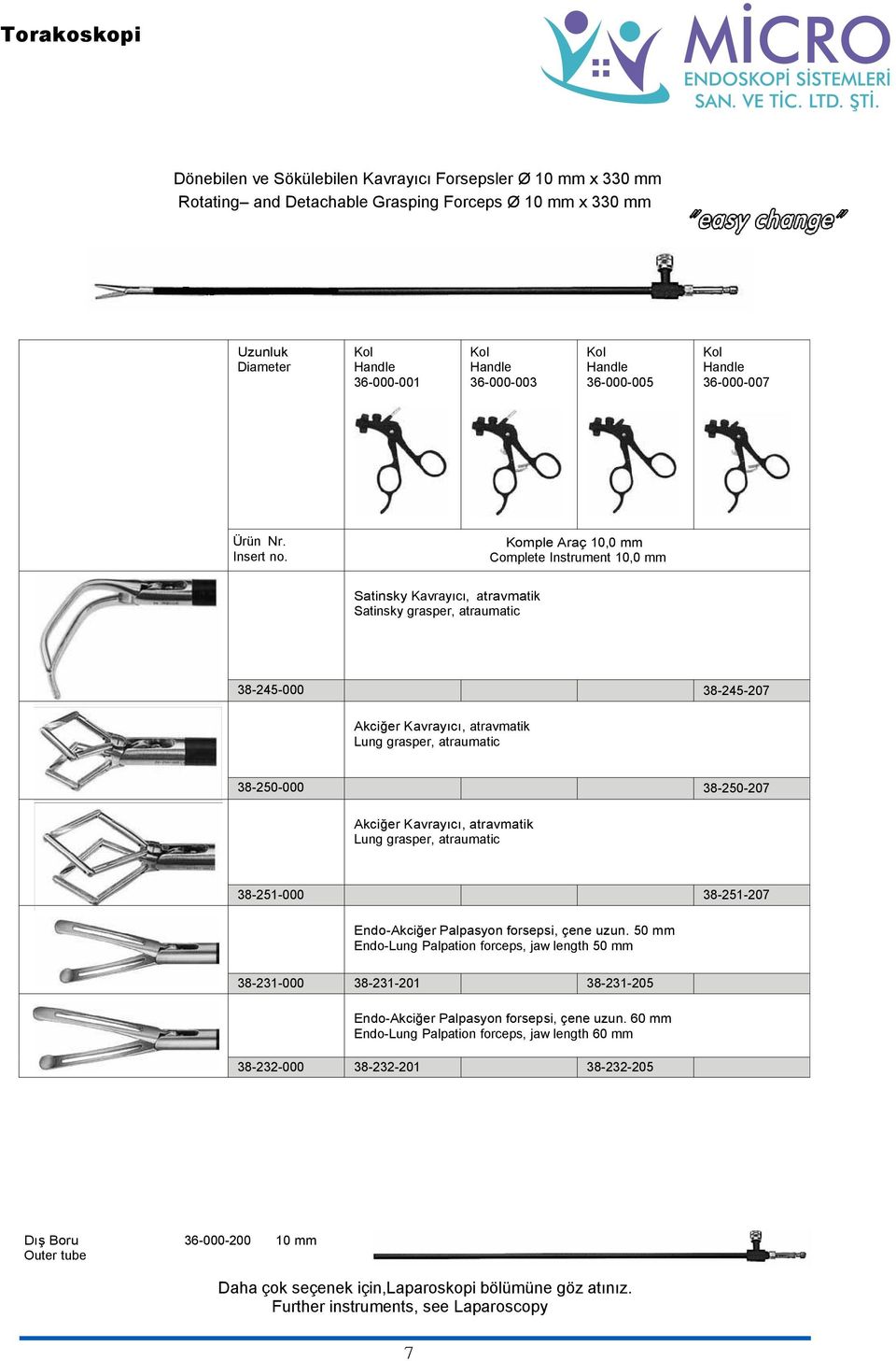 Komple Araç 10,0 mm Complete Instrument 10,0 mm Satinsky Kavrayıcı, atravmatik Satinsky grasper, atraumatic 38-245-000 38-245-207 Akciğer Kavrayıcı, atravmatik Lung grasper, atraumatic 38-250-000