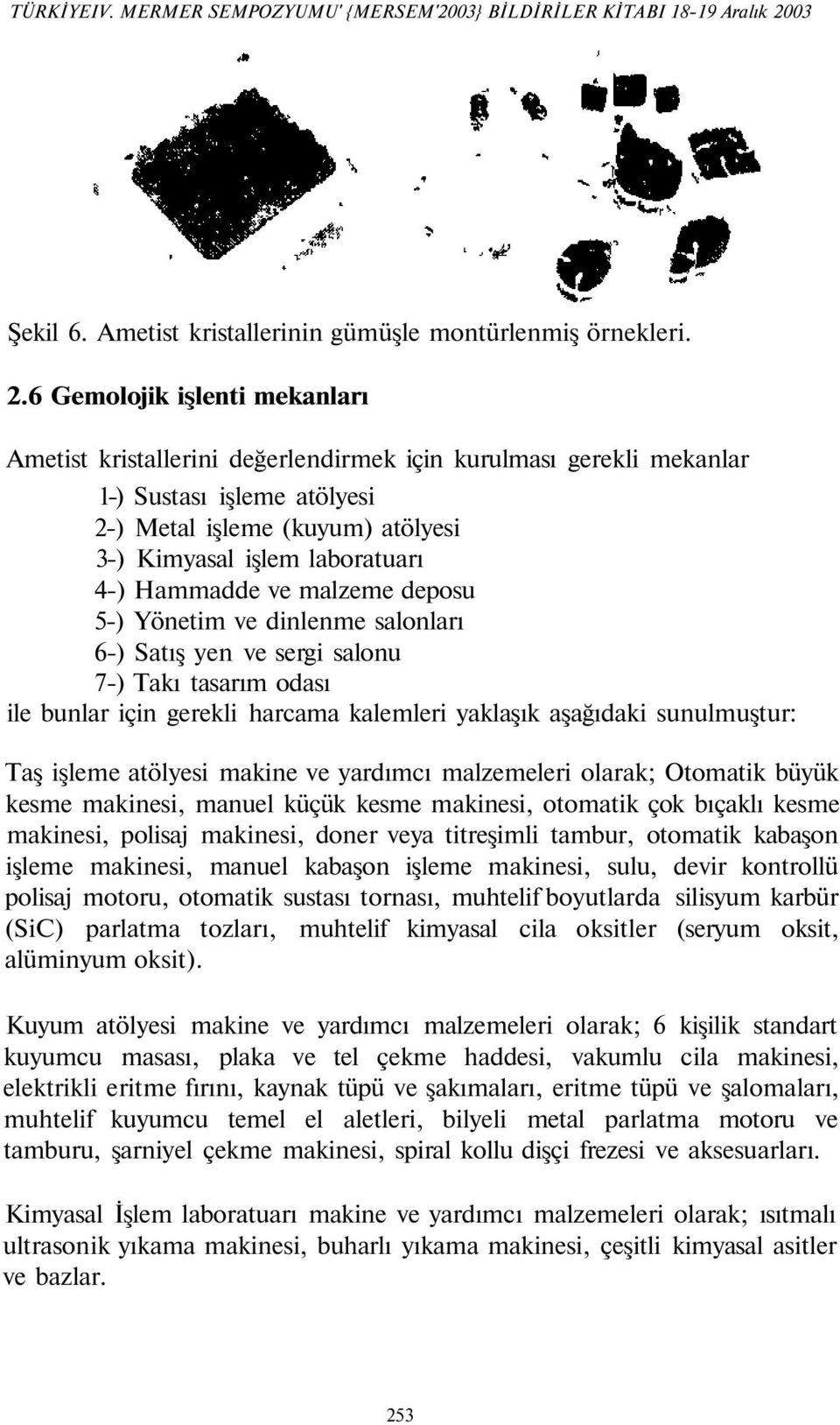 6 Gemolojik işlenti mekanları Ametist kristallerini değerlendirmek için kurulması gerekli mekanlar 1-) Sustası işleme atölyesi 2-) Metal işleme (kuyum) atölyesi 3-) Kimyasal işlem laboratuarı 4-)