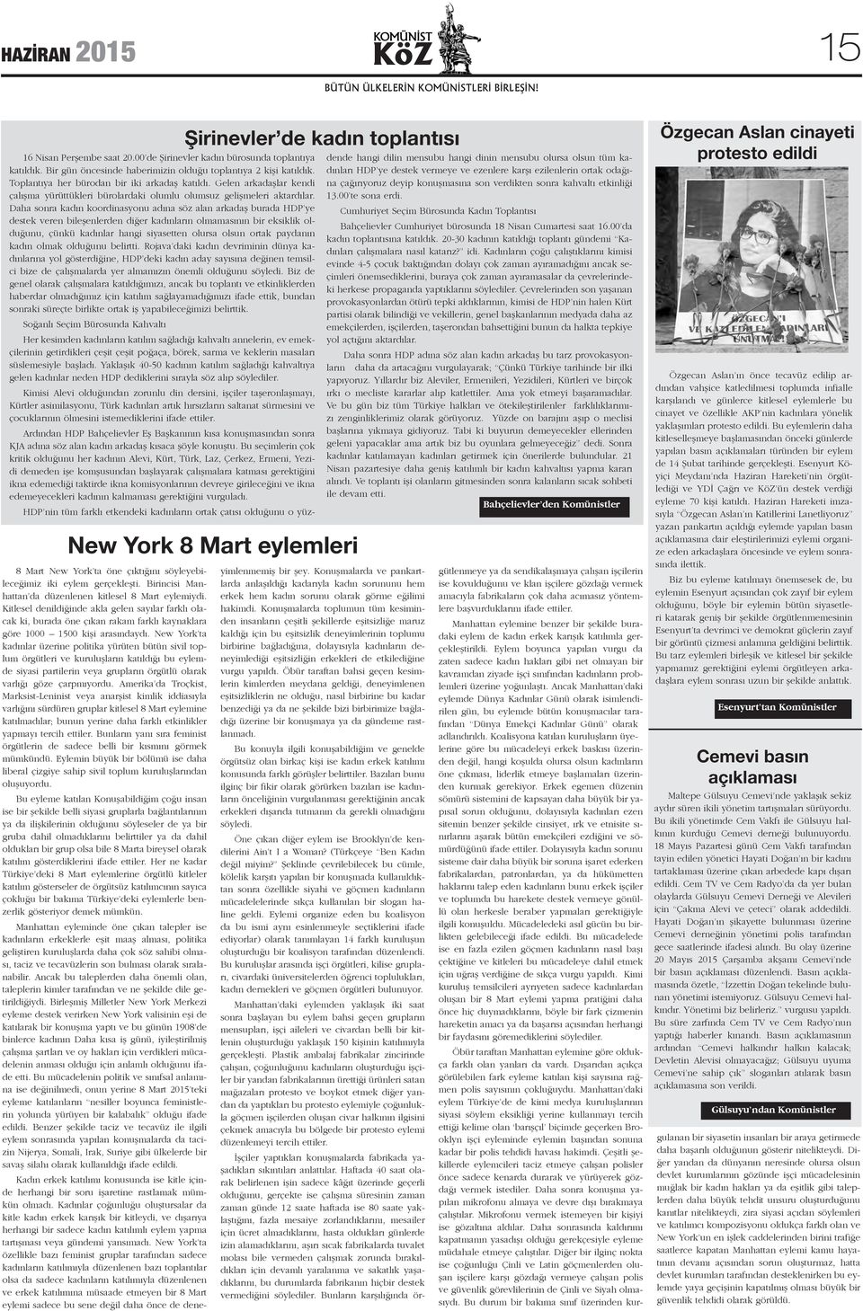 New York ta kadınlar üzerine politika yürüten bütün sivil toplum örgütleri ve kuruluşların katıldığı bu eylemde siyasi partilerin veya grupların örgütlü olarak varlığı göze çarpmıyordu.