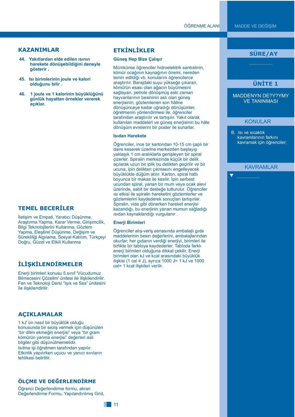 Araþtýrma Yapma, Karar Verme, Giriþimcilik, Bilgi Teknolojilerini Kullanma, Gözlem Yapma, Eleþtirel Düþünme, Deðiþim ve Sürekliliði Algýlama, Sosyal Katýlým, Türkçeyi Doðru, Güzel ve Etkili Kullanma