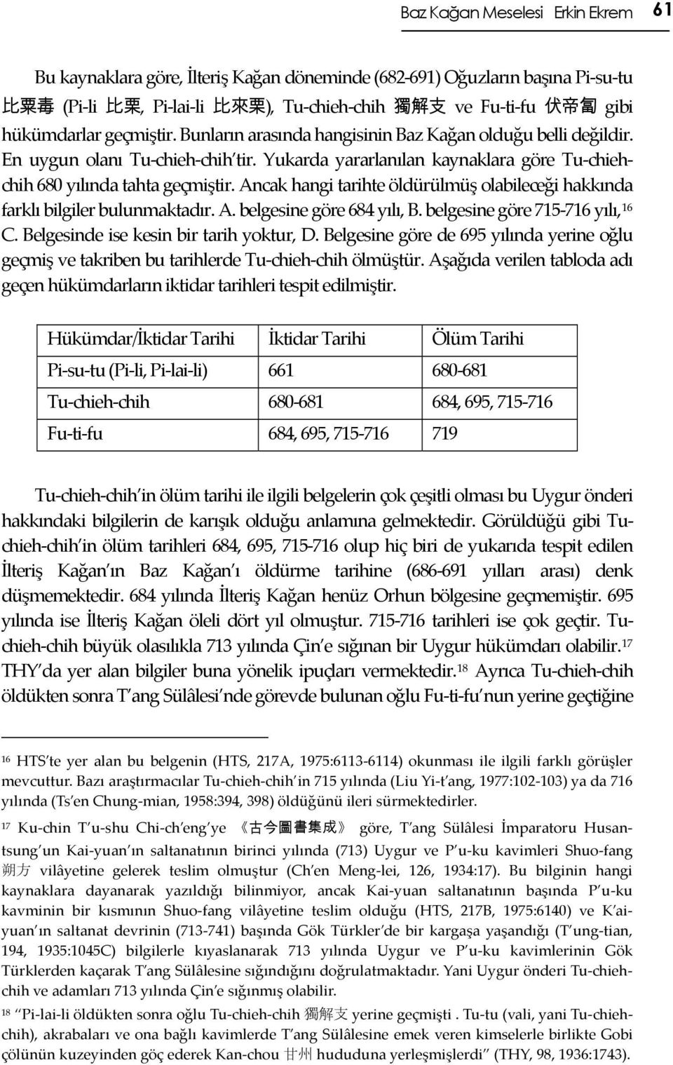 Ancak hangi tarihte öldürülmüş olabileceği hakkında farklı bilgiler bulunmaktadır. A. belgesine göre 684 yılı, B. belgesine göre 715-716 yılı, 16 C. Belgesinde ise kesin bir tarih yoktur, D.