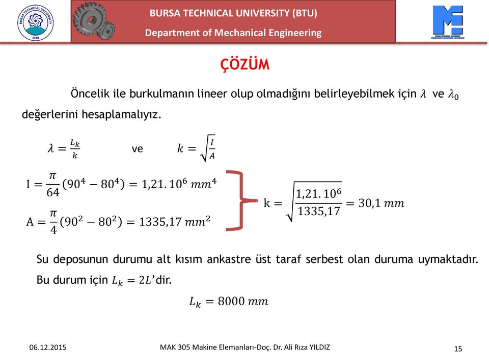 10 6 mm 4 A = π 4 902 80 2 = 1335,17 mm 2 k = 1,21.