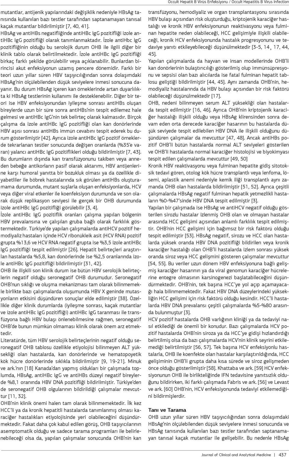 İzole antihbc IgG pozitifliğinin olduğu bu serolojik durum OHB ile ilgili diğer bir klinik tablo olarak belirtilmektedir.