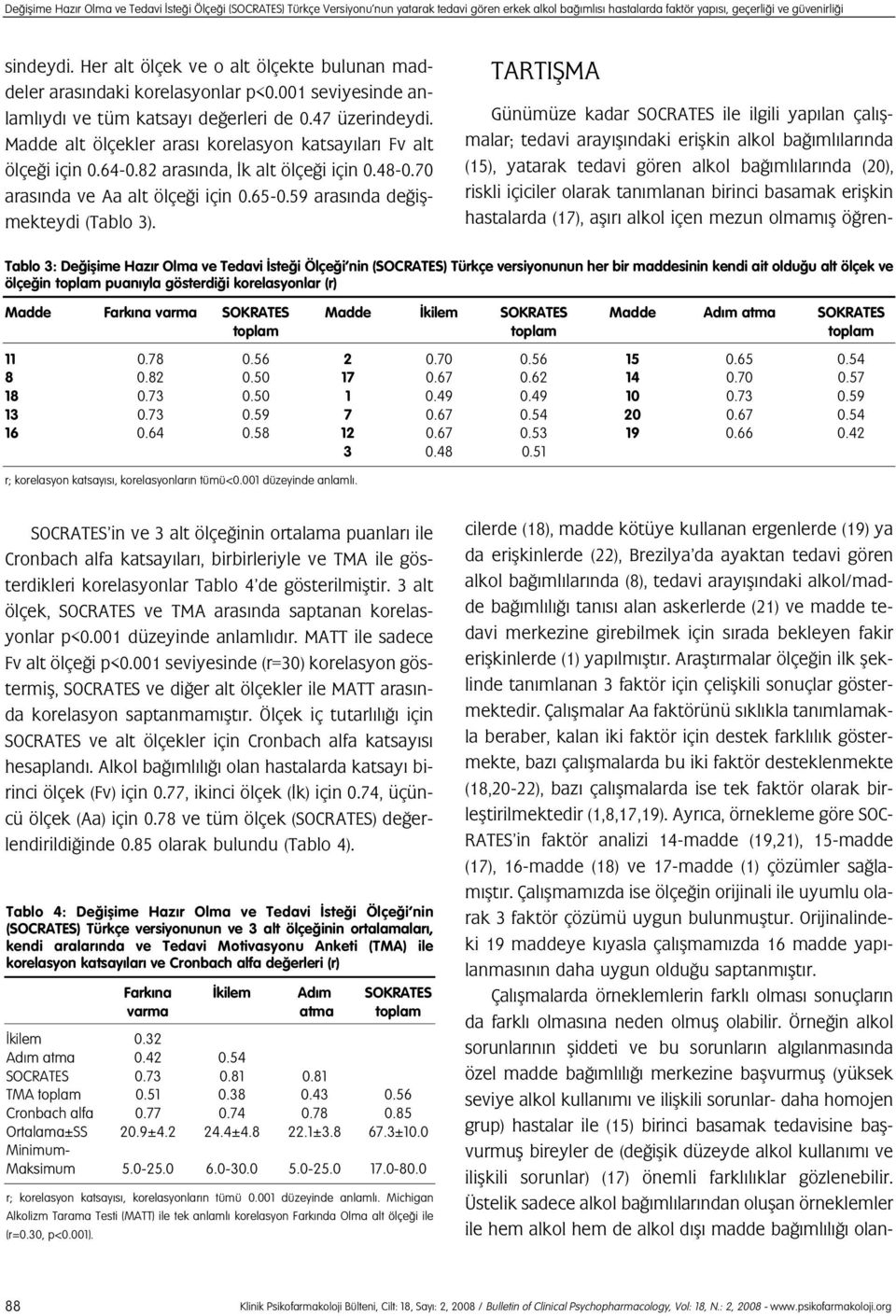 Madde alt ölçekler aras korelasyon katsay lar Fv alt ölçe i için 0.64-0.82 aras nda, k alt ölçe i için 0.48-0.70 aras nda ve Aa alt ölçe i için 0.65-0.59 aras nda de iflmekteydi (Tablo 3).