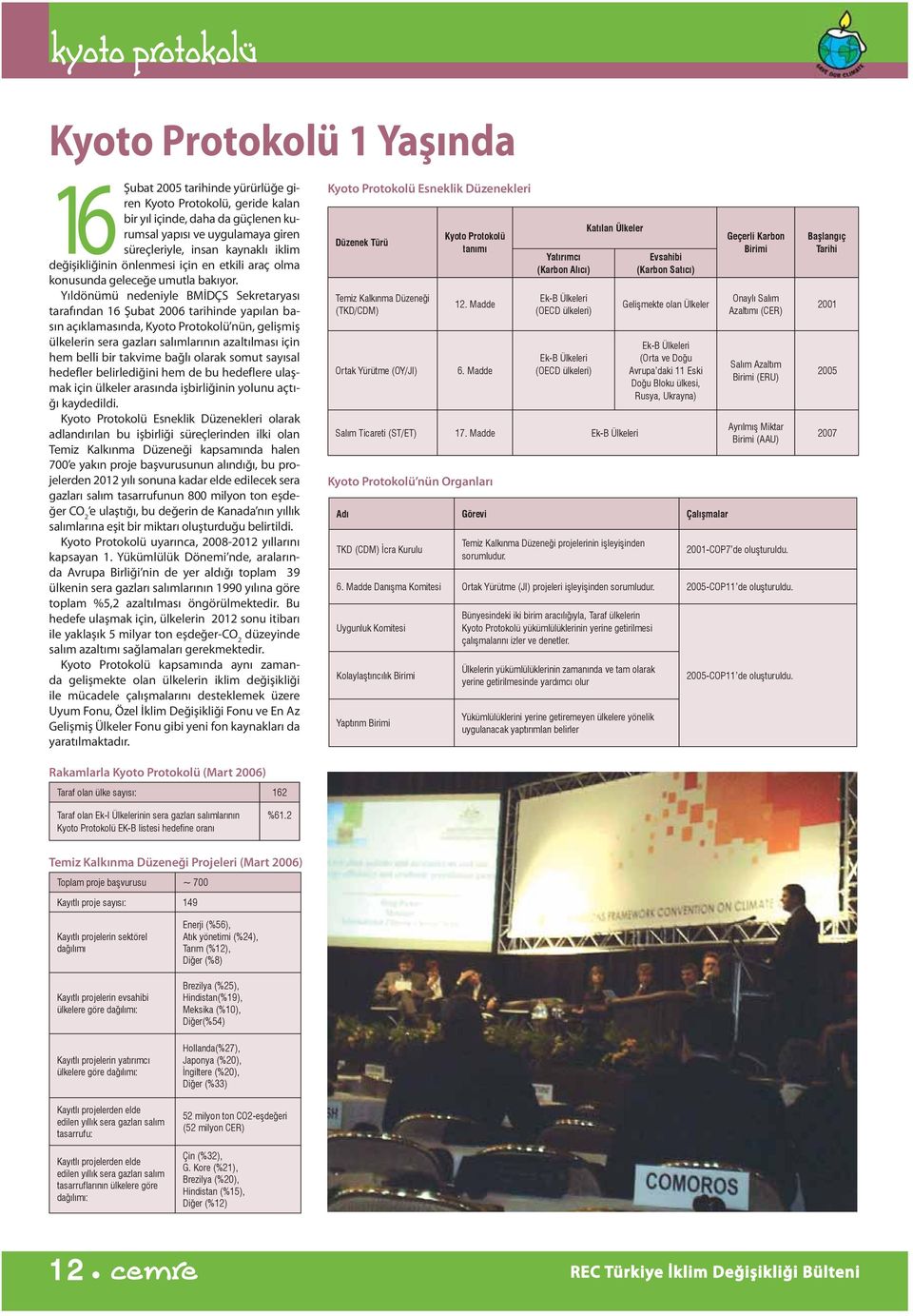 Yıldönümü nedeniyle BMİDÇS Sekretaryası tarafından 16 Şubat 2006 tarihinde yapılan basın açıklamasında, Kyoto Protokolü nün, gelişmiş ülkelerin sera gazları salımlarının azaltılması için hem belli