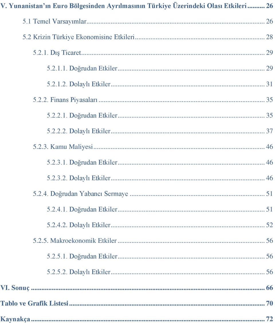 .. 46 5.2.3.1. Doğrudan Etkiler... 46 5.2.3.2. Dolaylı Etkiler... 46 5.2.4. Doğrudan Yabancı Sermaye... 51 5.2.4.1. Doğrudan Etkiler... 51 5.2.4.2. Dolaylı Etkiler... 52 5.