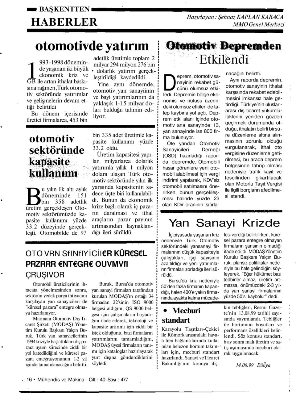 kapasite kullanımı yüzde 33.2 düzeyinde gerçekleşti. Otomobilde de 97 adetlik üretimle toplam 2 milyar 294 milyon 276 bin dolarlık yatırım gerçekleştirildiği kaydedildi.