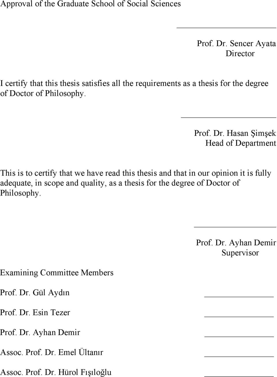 Hasan Şimşek Head of Department This is to certify that we have read this thesis and that in our opinion it is fully adequate, in scope and