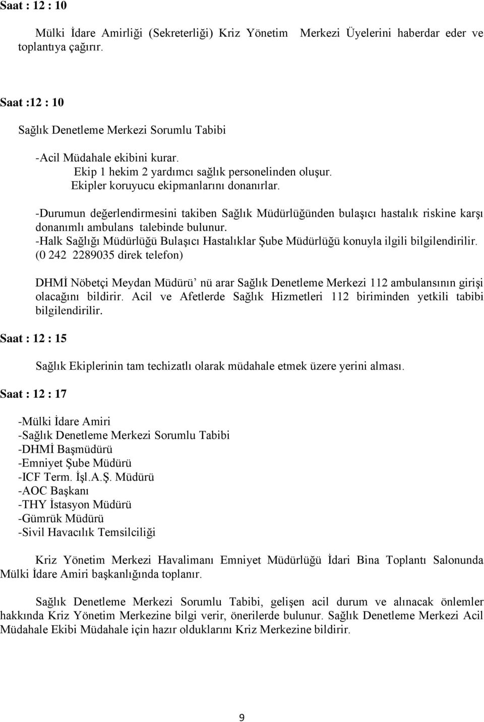 Ekipler koruyucu ekipmanlarını donanırlar. -Durumun değerlendirmesini takiben Sağlık Müdürlüğünden bulaşıcı hastalık riskine karşı donanımlı ambulans talebinde bulunur.