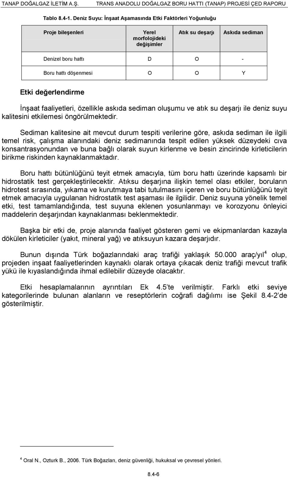 değerlendirme ĠnĢaat faaliyetleri, özellikle askıda sediman oluģumu ve atık su deģarjı ile deniz suyu kalitesini etkilemesi öngörülmektedir.