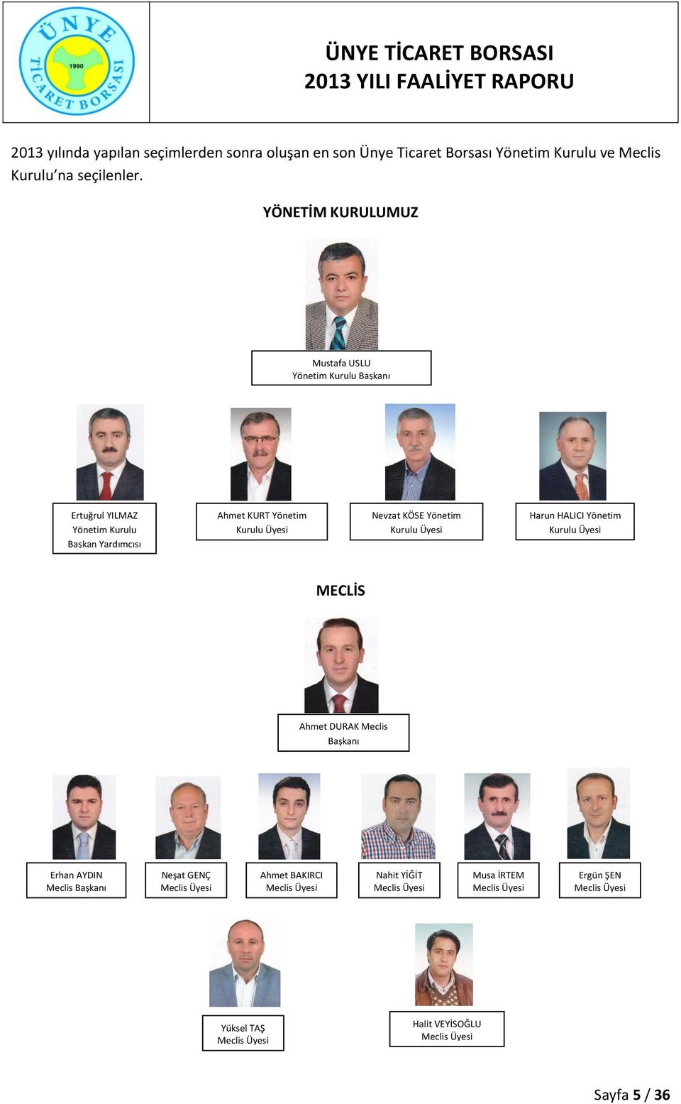 KÖSE Yönetim Kurulu Üyesi Harun HALICI Yönetim Kurulu Üyesi MECLİS Ahmet DURAK Meclis Başkanı 7 Erhan AYDIN Meclis Başkanı Yrd.