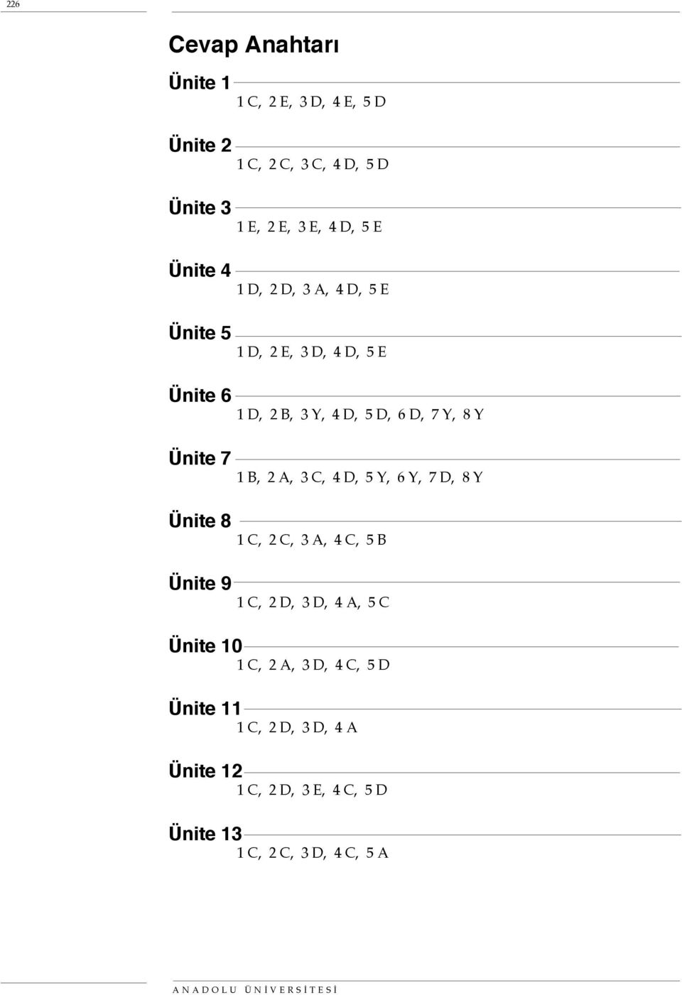 Y, 8 Y 1 B, 2 A, 3 C, 4 D, 5 Y, 6 Y, 7 D, 8 Y 1 C, 2 C, 3 A, 4 C, 5 B 1 C, 2 D, 3 D, 4 A, 5 C Ünite 10 1 C, 2 A, 3 D, 4