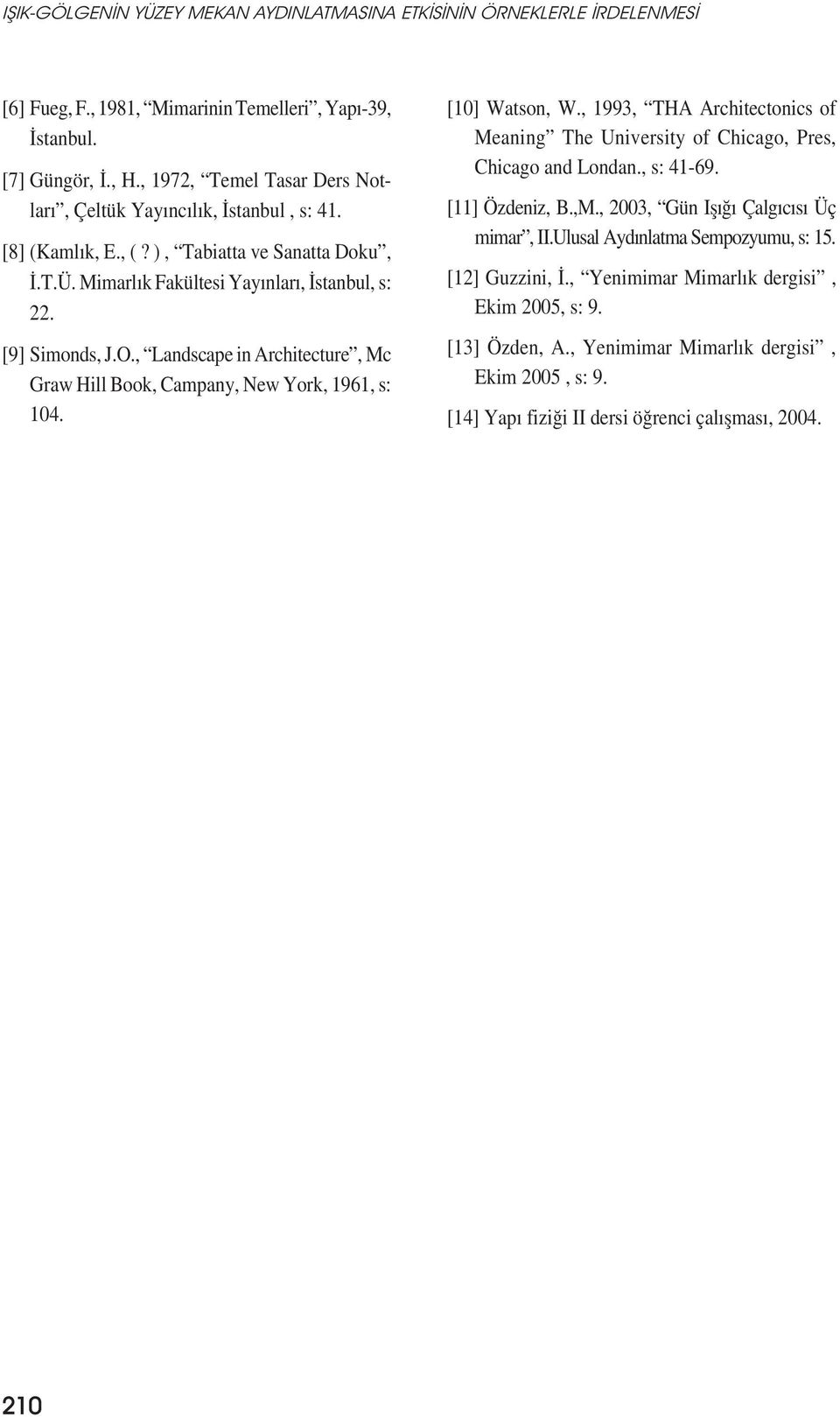 , Landscape in Architecture, Mc Graw Hill Book, Campany, New York, 1961, s: 104. [10] Watson, W., 1993, THA Architectonics of Meaning The University of Chicago, Pres, Chicago and Londan., s: 41-69.