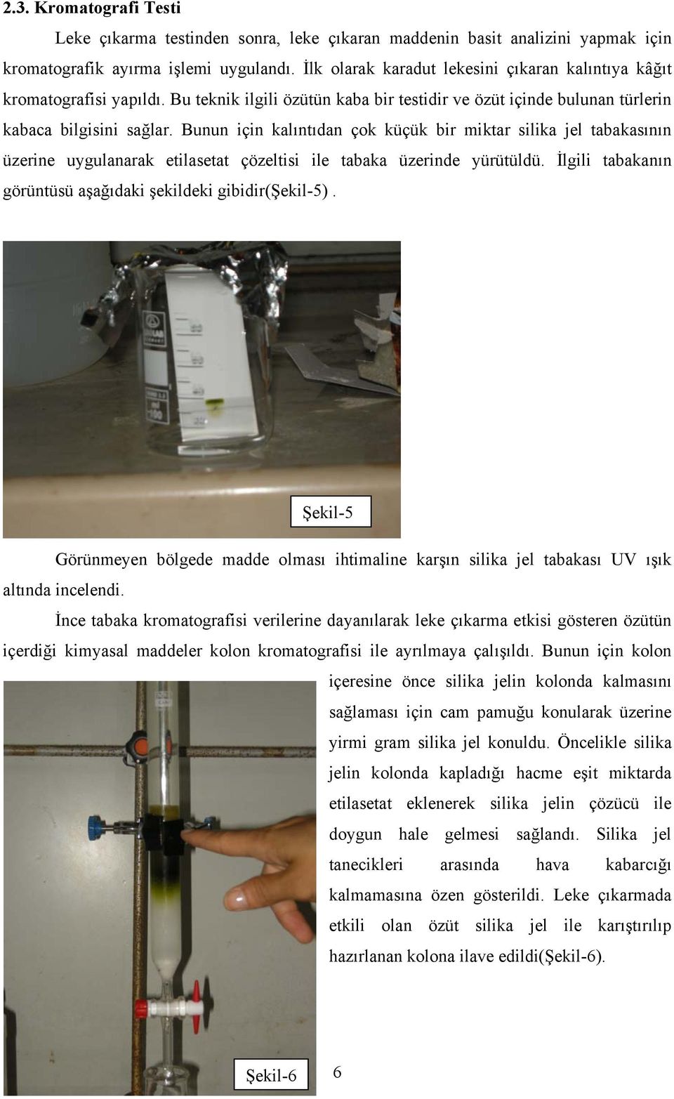 Bunun için kalıntıdan çok küçük bir miktar silika jel tabakasının üzerine uygulanarak etilasetat çözeltisi ile tabaka üzerinde yürütüldü.