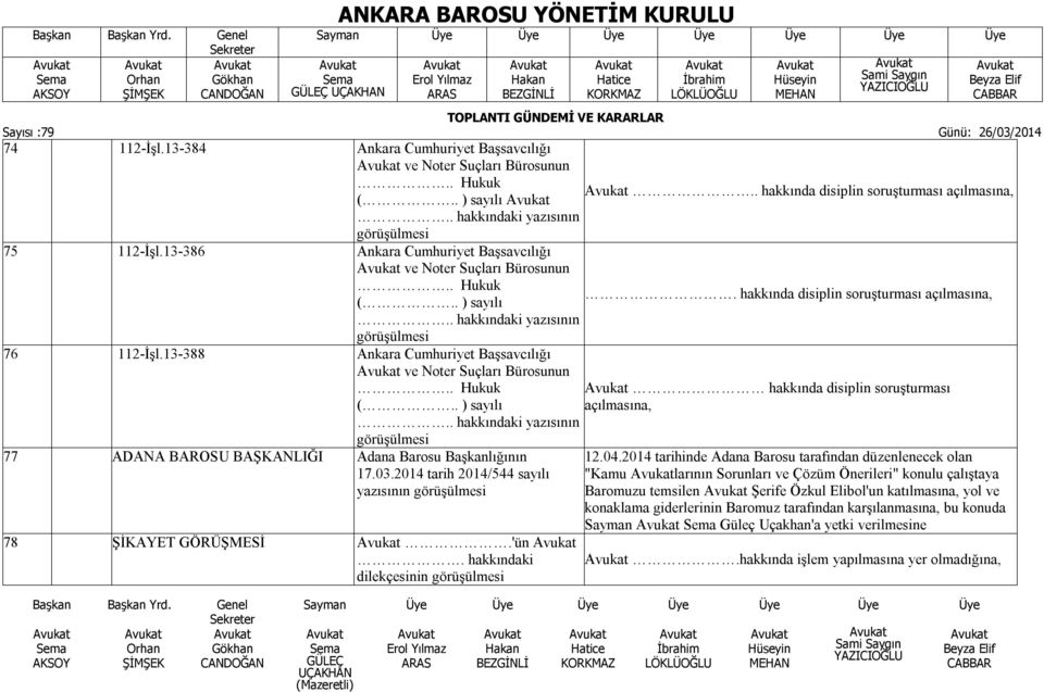 13-388 Ankara Cumhuriyet Başsavcılığı ve Noter Suçları Bürosunun.. Hukuk hakkında disiplin soruşturması (.. ) sayılı açılmasına,.