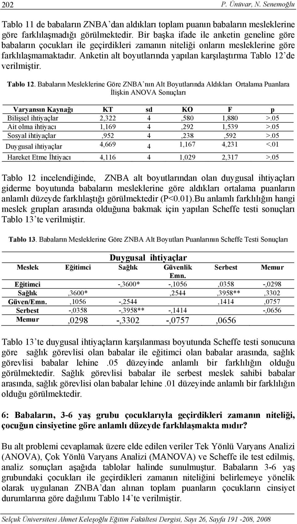 Anketin alt boyutlarında yapılan karşılaştırma Tablo 12 