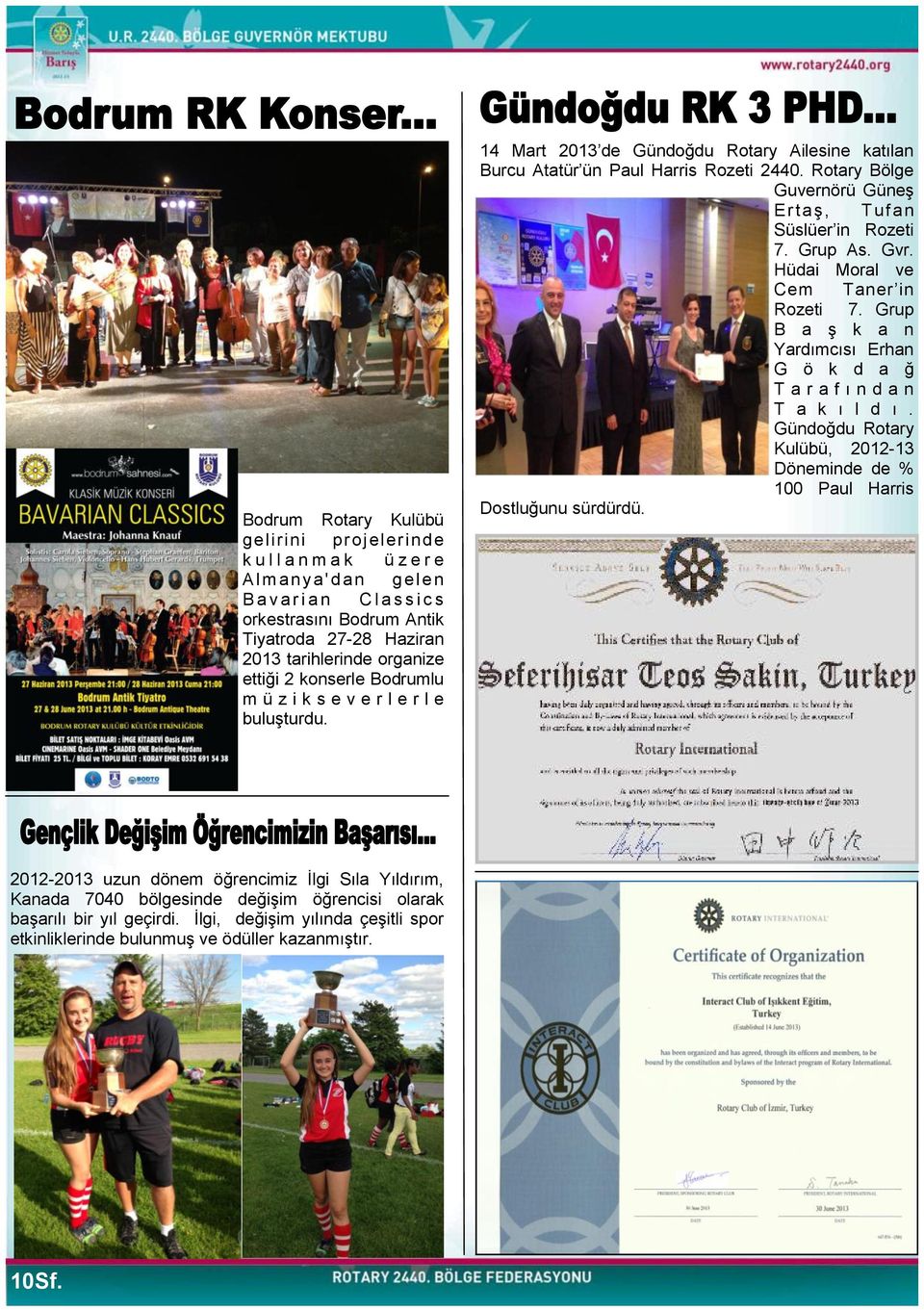 Rotary Bölge Guvernörü Güneş Ertaş, T ufan Süslüer in Rozeti 7. Grup As. Gvr. Hüdai Moral ve Cem Taner in Rozeti 7. Grup B a ş k a n Yardımcısı Erhan G ö k d a ğ T a r a f ı n d a n T a k ı l d ı.