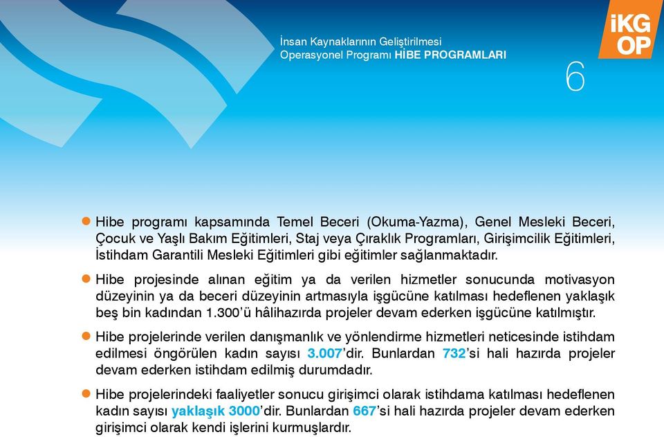 Hibe projesinde alınan eğitim ya da verilen hizmetler sonucunda motivasyon düzeyinin ya da beceri düzeyinin artmasıyla işgücüne katılması hedeflenen yaklaşık beş bin kadından 1.