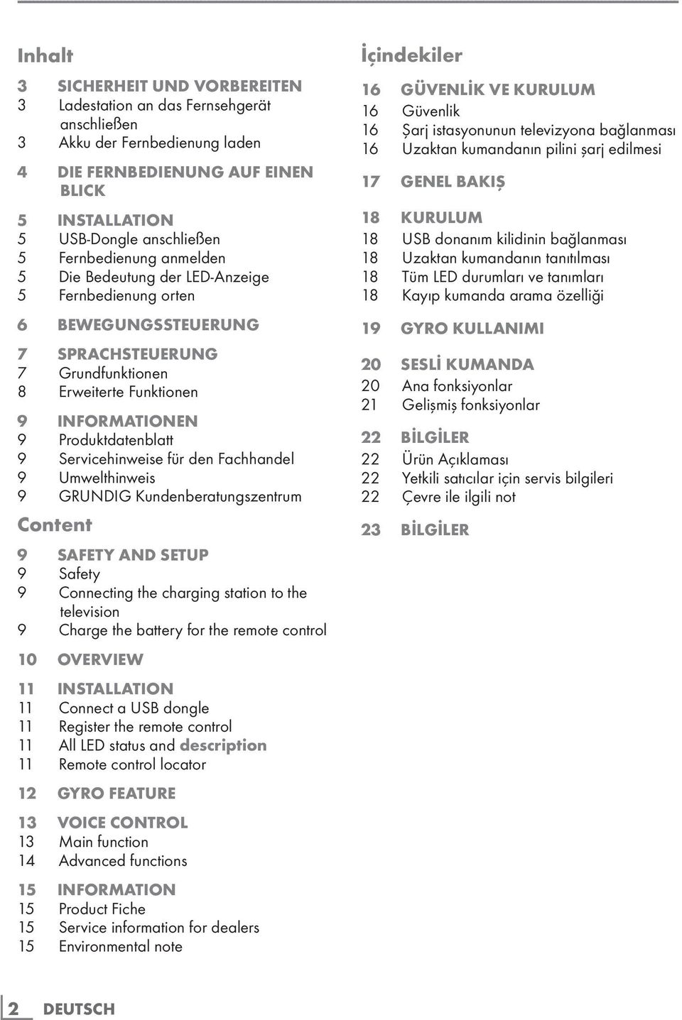 Bedeutung der LED-Anzeige 5 Fernbedienung orten 6 BEWEGUNGSSTEUERUNG 7 SPRACHSTEUERUNG 7 Grundfunktionen 8 Erweiterte Funktionen 9 INFORMATIONEN 9 Produktdatenblatt 9 Servicehinweise für den