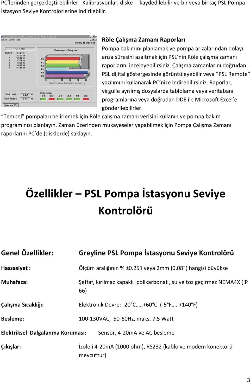 Çalışma zamanlarını doğrudan PSL dijital göstergesinde görüntüleyebilir veya PSL Remote yazılımını kullanarak PC nize indirebilirsiniz.