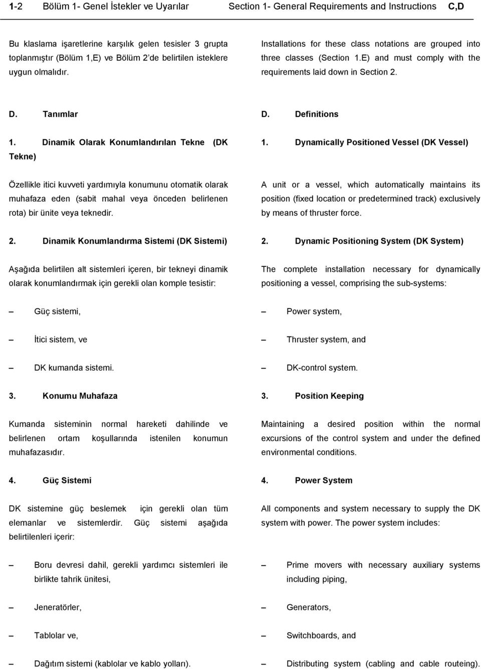 Definitions 1. Dinamik Olarak Konumlandırılan Tekne (DK Tekne) 1.