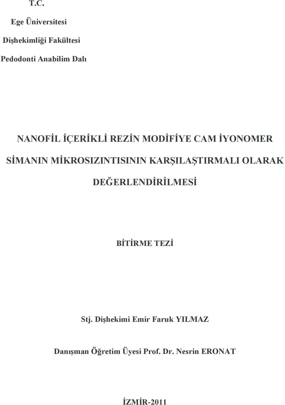 KARŞILAŞTIRMALI OLARAK DEĞERLENDİRİLMESİ BİTİRME TEZİ Stj.