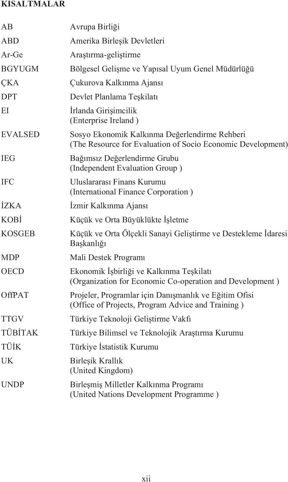Evaluation of Socio Economic Development) Bağımsız Değerlendirme Grubu (Independent Evaluation Group ) Uluslararası Finans Kurumu (International Finance Corporation ) İzmir Kalkınma Ajansı Küçük ve