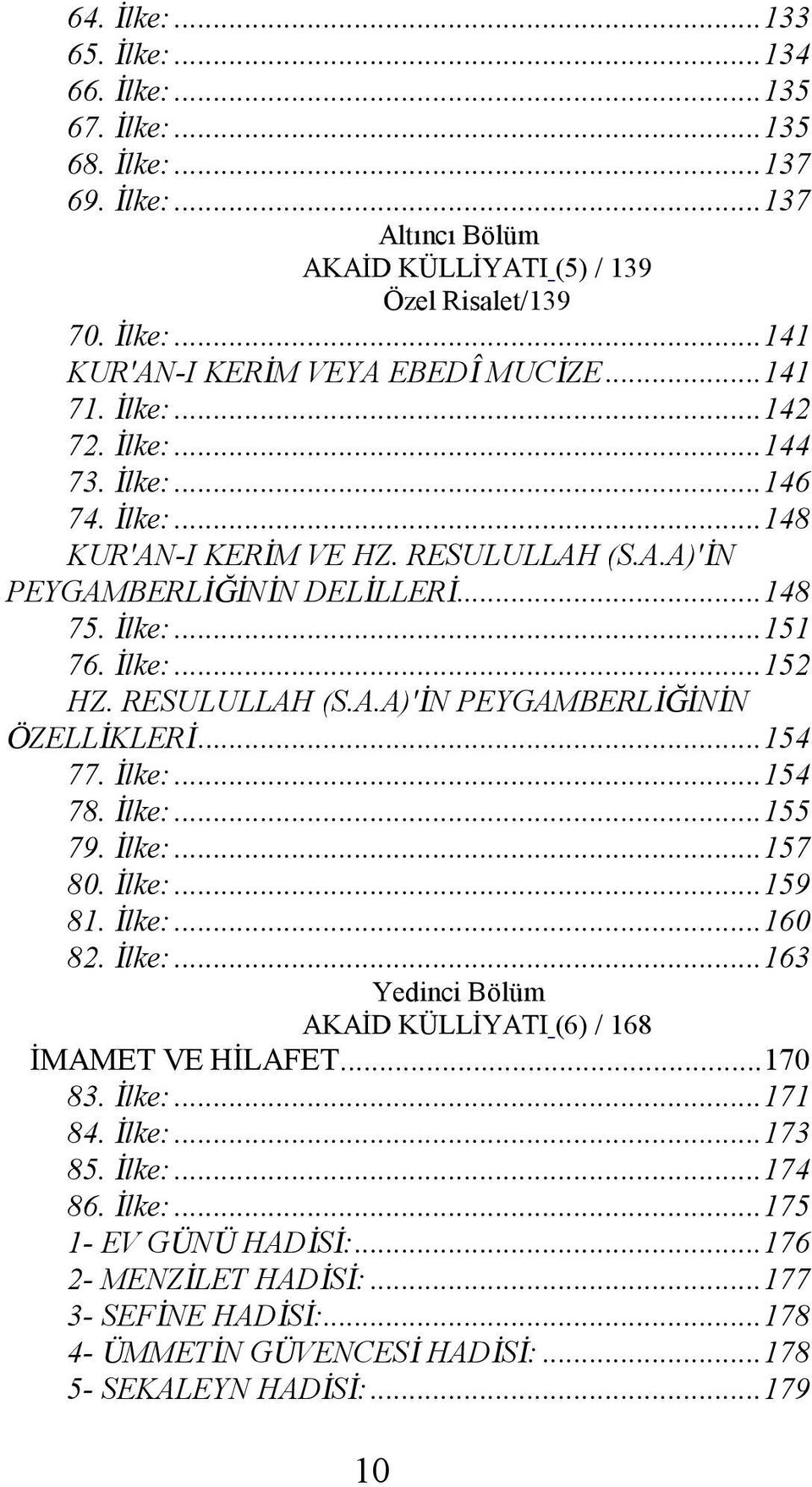 RESULULLAH (S.A.A)'İN PEYGAMBERLİĞİNİN ÖZELLİKLERİ... 154 77. İlke:... 154 78. İlke:... 155 79. İlke:... 157 80. İlke:... 159 81. İlke:... 160 82. İlke:... 163 Yedinci Bölüm AKAİD KÜLLİYATI (6) / 168 İMAMET VE HİLAFET.