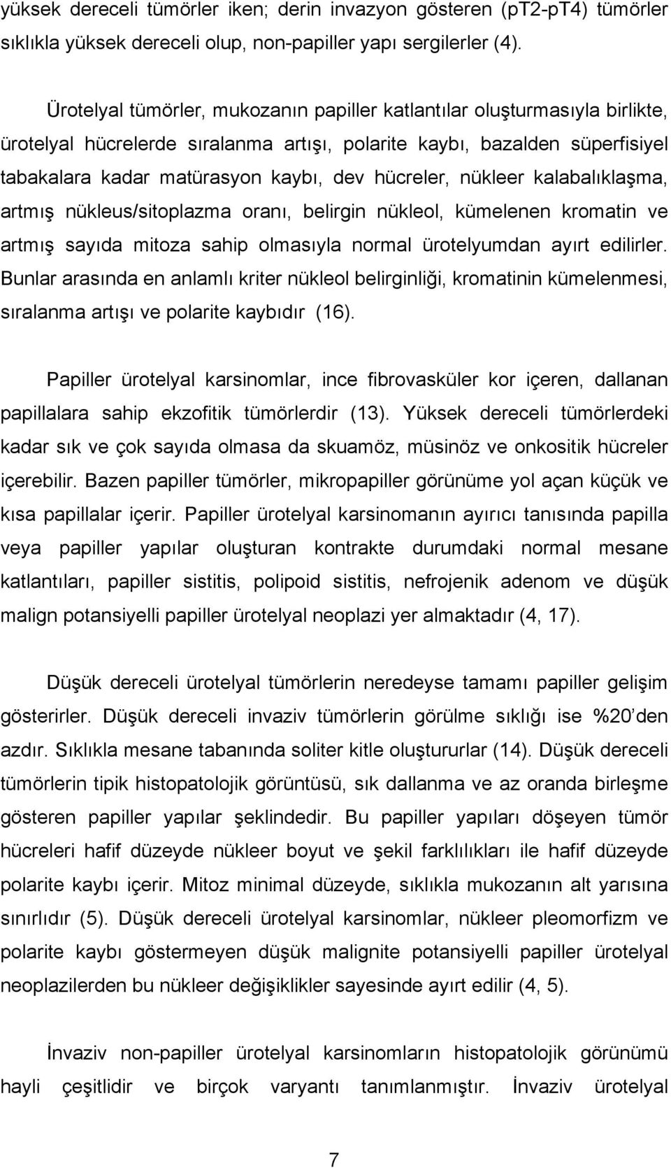 hücreler, nükleer kalabalıklaşma, artmış nükleus/sitoplazma oranı, belirgin nükleol, kümelenen kromatin ve artmış sayıda mitoza sahip olmasıyla normal ürotelyumdan ayırt edilirler.