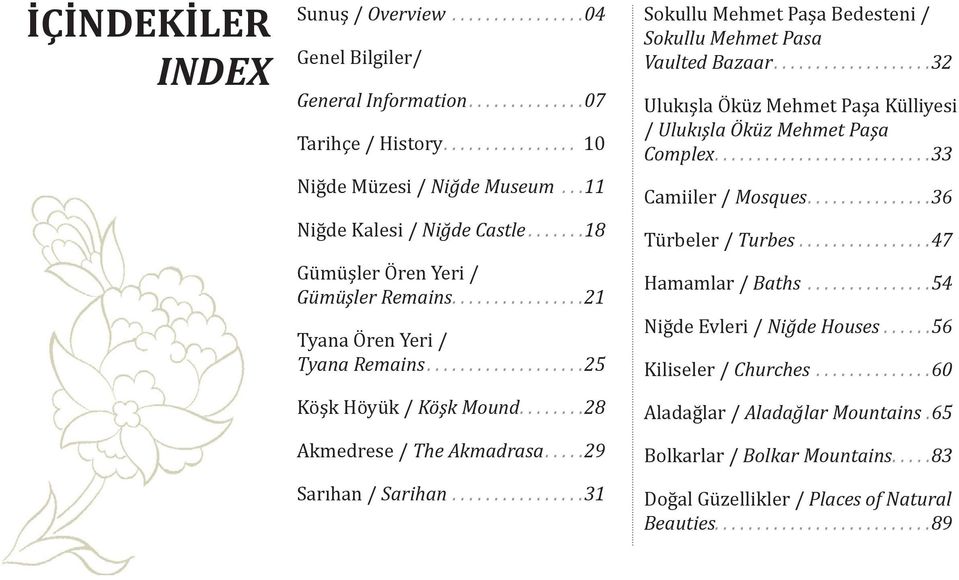 .......28 Akmedrese / The Akmadrasa.....29 Sarıhan / Sarihan................31 Sokullu Mehmet Paşa Bedesteni / Sokullu Mehmet Pasa Vaulted Bazaar.