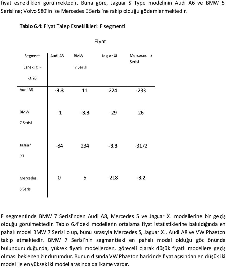2 S Serisi F segmentinde BMW 7 Serisi nden Audi A8, S ve Jaguar XJ modellerine ir ge çiş olduğu görülmektedir. Talo 6.