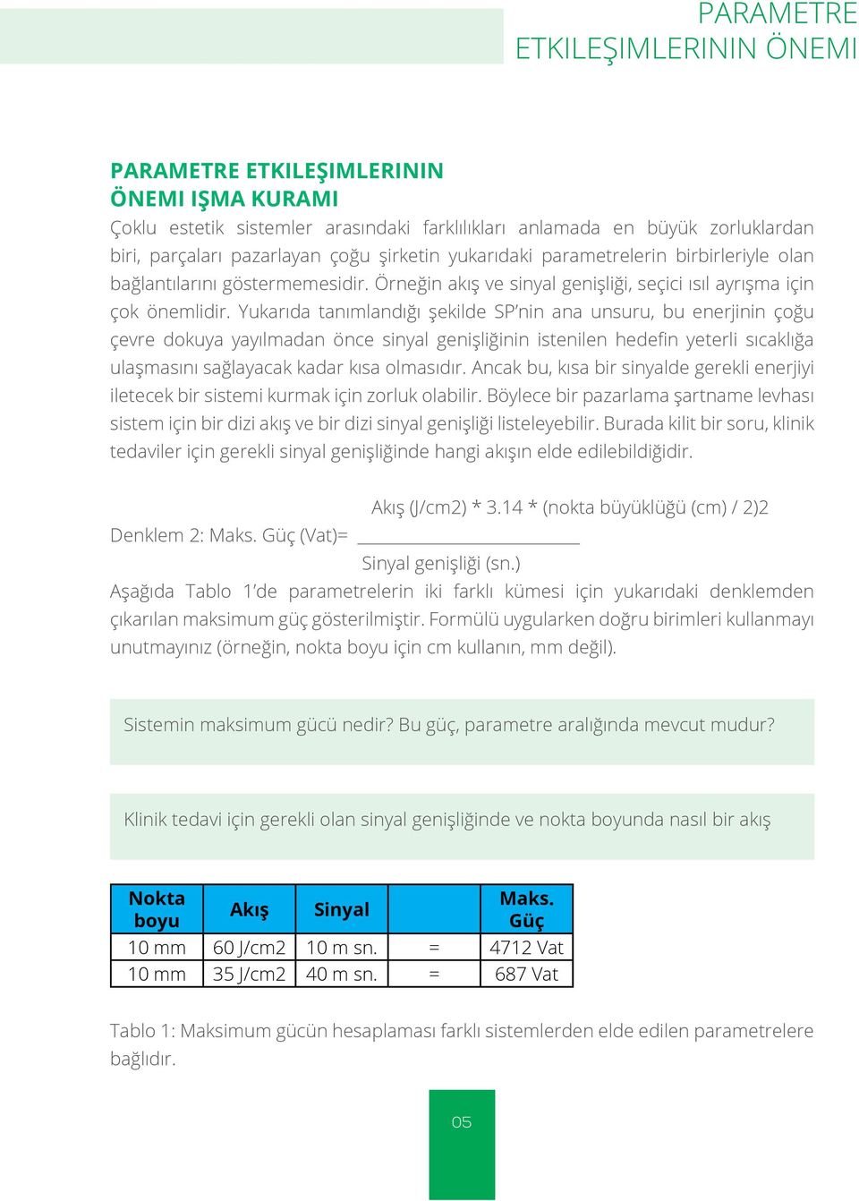 Yukarıda tanımlandığı şekilde SP nin ana unsuru, bu enerjinin çoğu çevre dokuya yayılmadan önce sinyal genişliğinin istenilen hedefin yeterli sıcaklığa ulaşmasını sağlayacak kadar kısa olmasıdır.