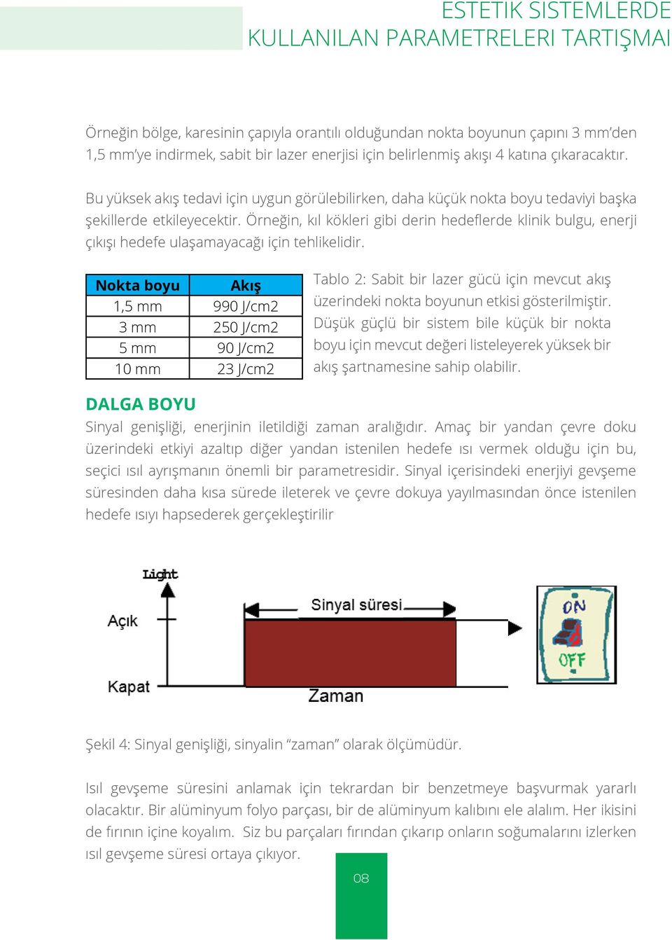 Örneğin, kıl kökleri gibi derin hedeflerde klinik bulgu, enerji çıkışı hedefe ulaşamayacağı için tehlikelidir.