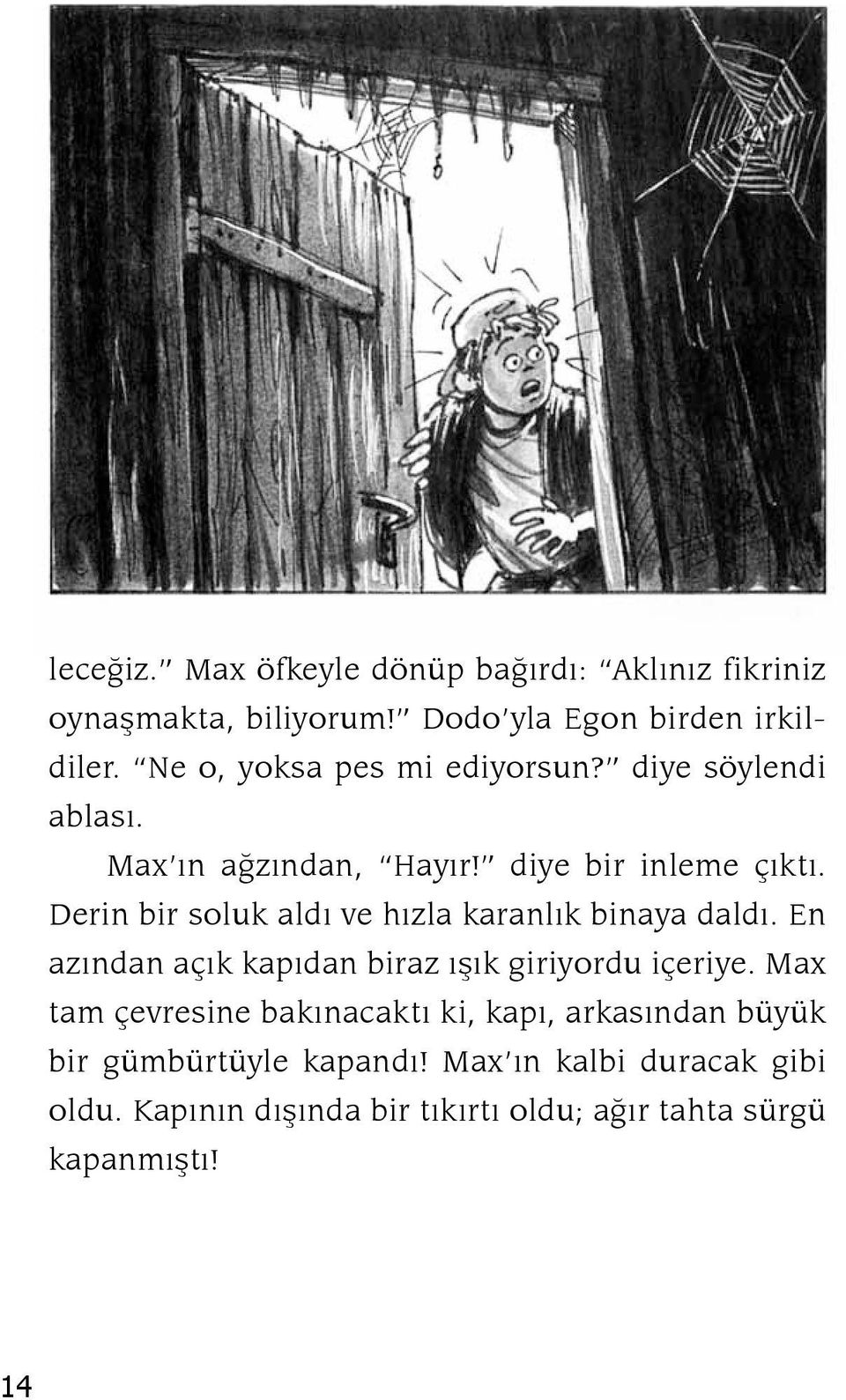 Derin bir soluk aldı ve hızla karanlık binaya daldı. En azından açık kapıdan bi raz ışık giriyordu içeriye.