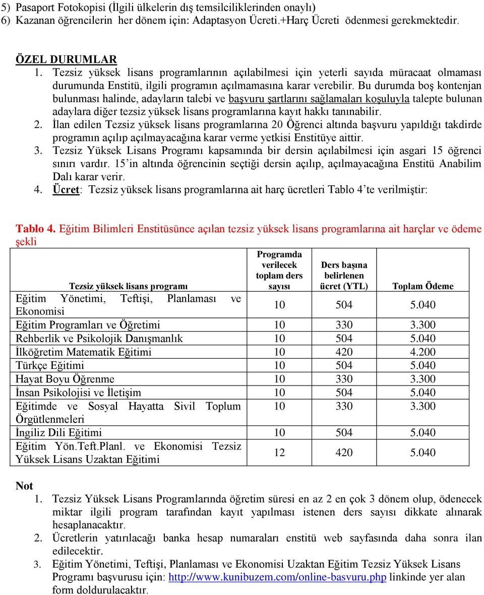 Bu durumda boş kontenjan bulunması halinde, adayların talebi ve başvuru şartlarını sağlamaları koşuluyla talepte bulunan adaylara diğer tezsiz yüksek lisans programlarına kayıt hakkı tanınabilir. 2.