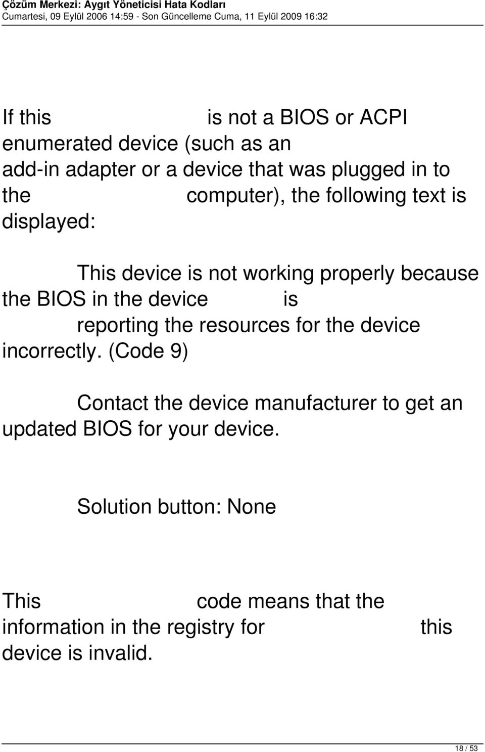 reporting the resources for the device incorrectly.