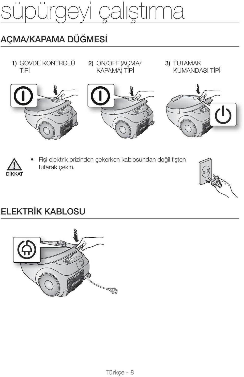 KUMANDASI TİPİ DİKKAT Fişi elektrik prizinden çekerken