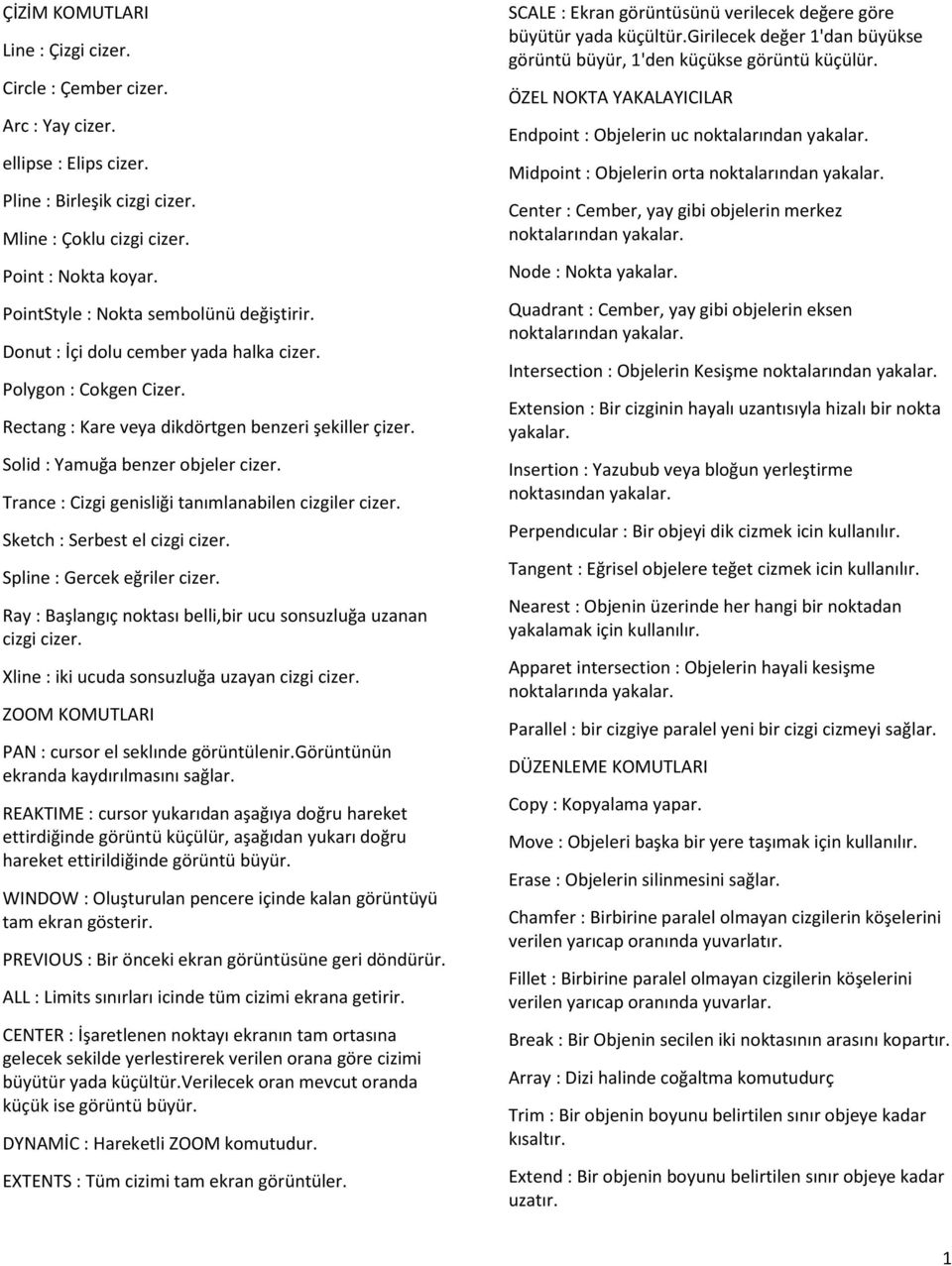 Trance : Cizgi genisliği tanımlanabilen cizgiler cizer. Sketch : Serbest el cizgi cizer. Spline : Gercek eğriler cizer. Ray : Başlangıç noktası belli,bir ucu sonsuzluğa uzanan cizgi cizer.