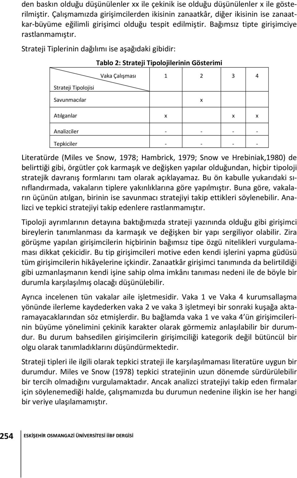 Strateji Tiplerinin dağılımı ise aşağıdaki gibidir: Tablo 2: Strateji Tipolojilerinin Gösterimi Strateji Tipolojisi Savunmacılar Vaka Çalışması 1 2 3 4 x Atılganlar x x x Analizciler - - - -