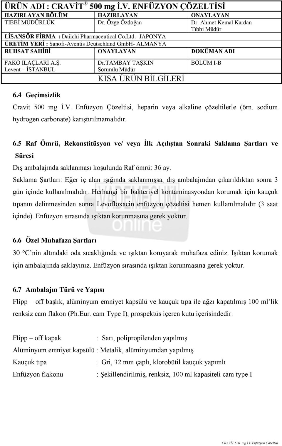 Saklama Şartları: Eğer iç alan ışığında saklanmışsa, dış ambalajından çıkarıldıktan sonra 3 gün içinde kullanılmalıdır.