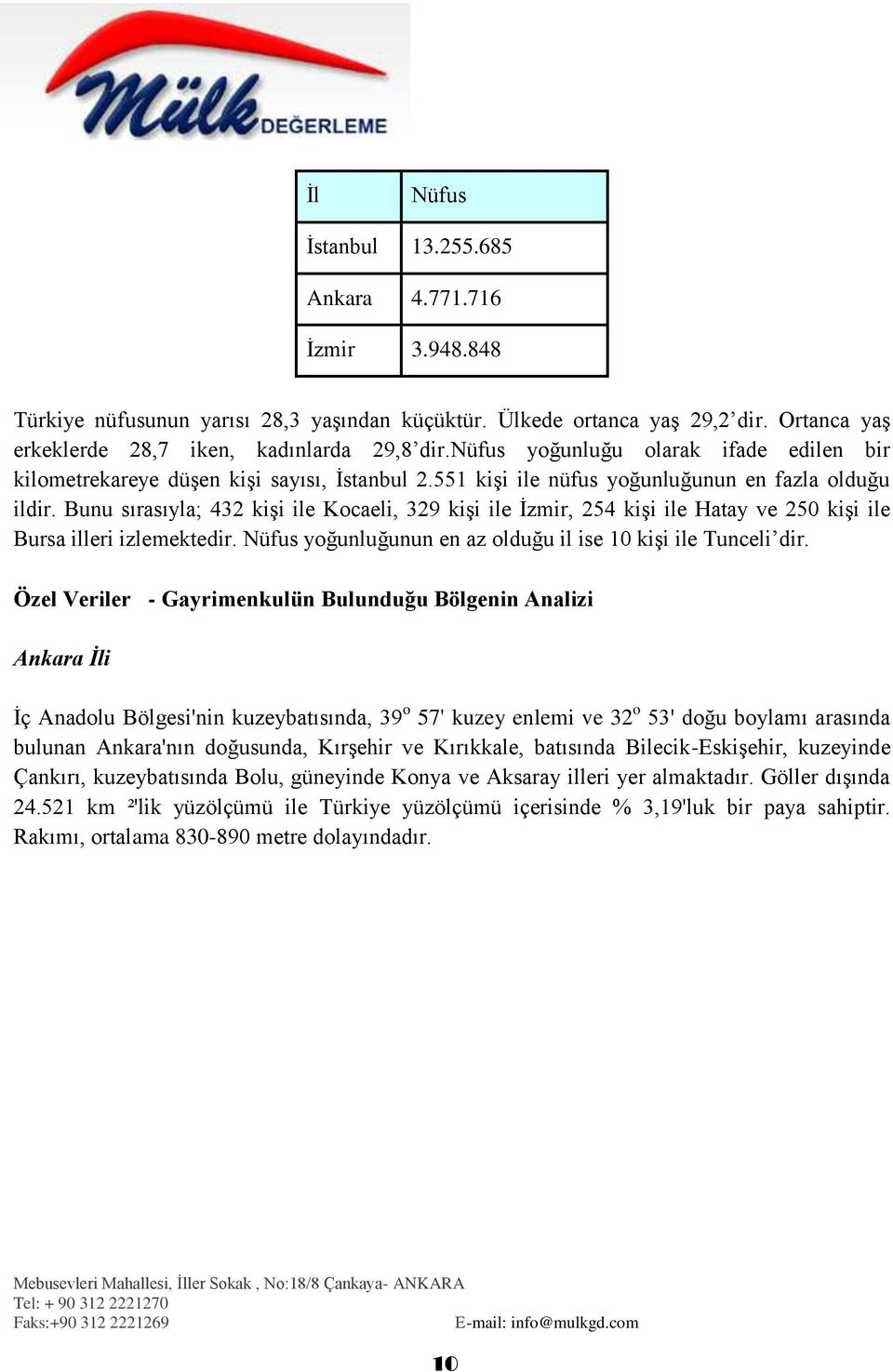 Bunu sırasıyla; 432 kiģi ile Kocaeli, 329 kiģi ile Ġzmir, 254 kiģi ile Hatay ve 250 kiģi ile Bursa illeri izlemektedir. Nüfus yoğunluğunun en az olduğu il ise 10 kiģi ile Tunceli dir.