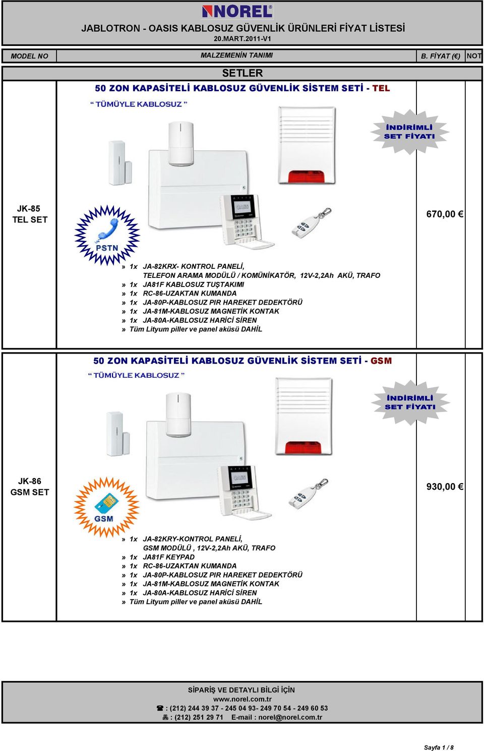 ZON KAPASĐTELĐ KABLOSUZ GÜVENLĐK SĐSTEM SETĐ - GSM JK-86 GSM SET 930,00» 1x JA-82KRY-KONTROL PANELĐ, GSM MODÜLÜ, 12V-2,2Ah AKÜ, TRAFO» 1x JA81F KEYPAD» 1x RC-86-UZAKTAN KUMANDA» 1x