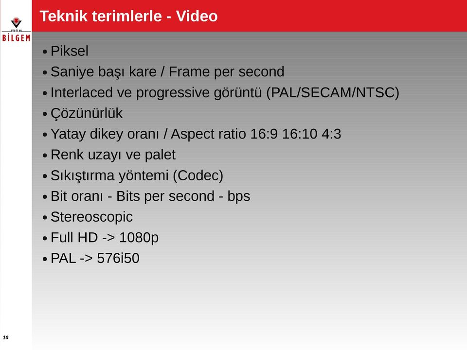 oranı / Aspect ratio 16:9 16:10 4:3 Renk uzayı ve palet Sıkıştırma yöntemi