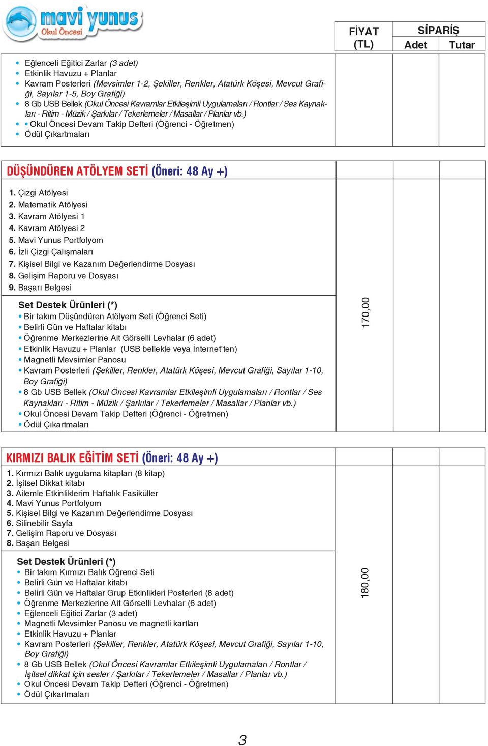 ) Okul Öncesi Devam Takip Defteri (Öğrenci - Öğretmen) DÜŞÜNDÜREN ATÖLYEM SETİ (Öneri: 48 Ay +) 1. Çizgi Atölyesi 2. Matematik Atölyesi 3. Kavram Atölyesi 1 4. Kavram Atölyesi 2 5.