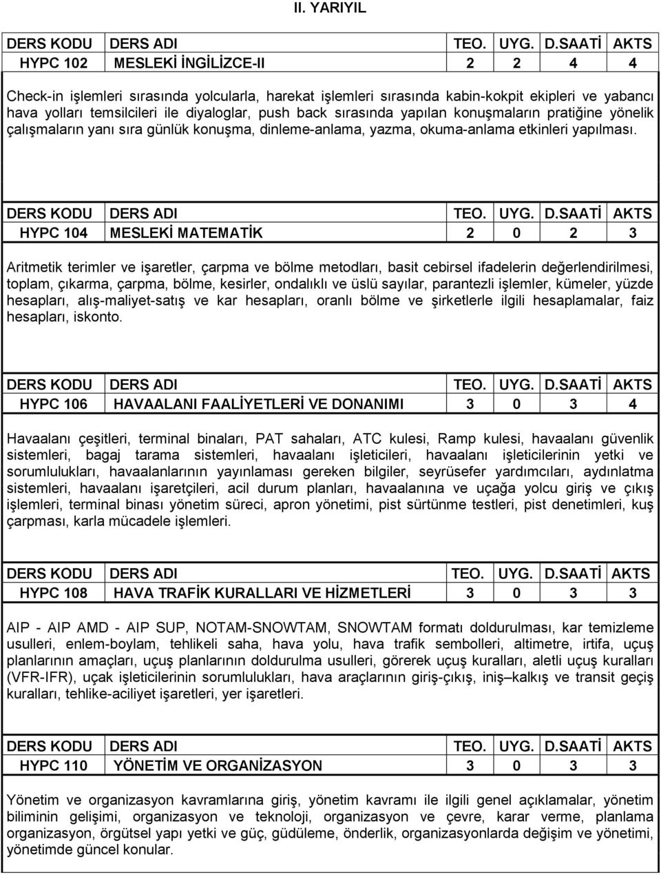 HYPC 104 MESLEKİ MATEMATİK 2 0 2 3 Aritmetik terimler ve işaretler, çarpma ve bölme metodları, basit cebirsel ifadelerin değerlendirilmesi, toplam, çıkarma, çarpma, bölme, kesirler, ondalıklı ve üslü