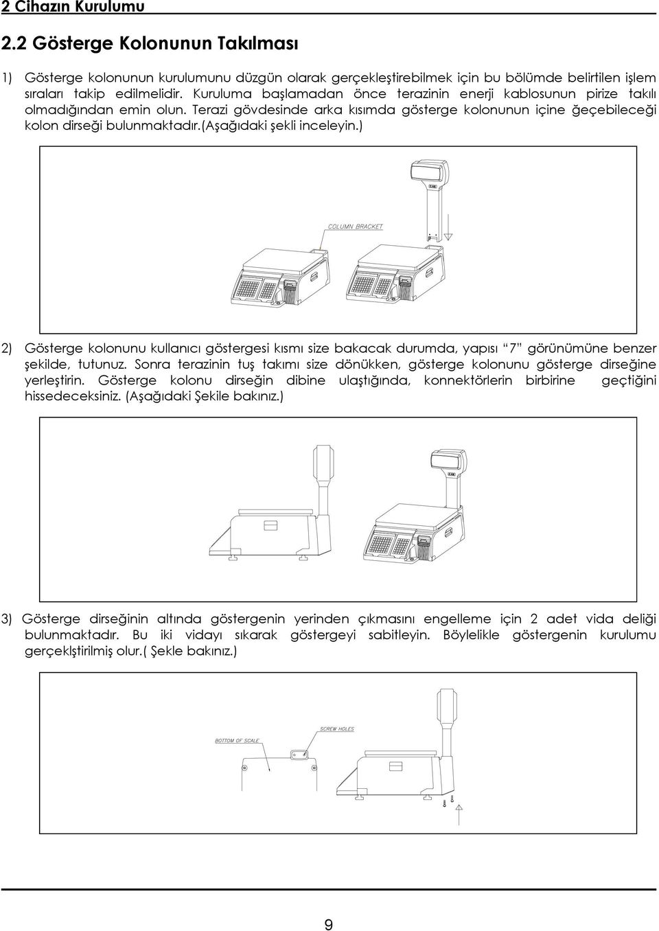 (aşağıdaki şekli inceleyin.) 2) Gösterge kolonunu kullanıcı göstergesi kısmı size bakacak durumda, yapısı 7 görünümüne benzer şekilde, tutunuz.