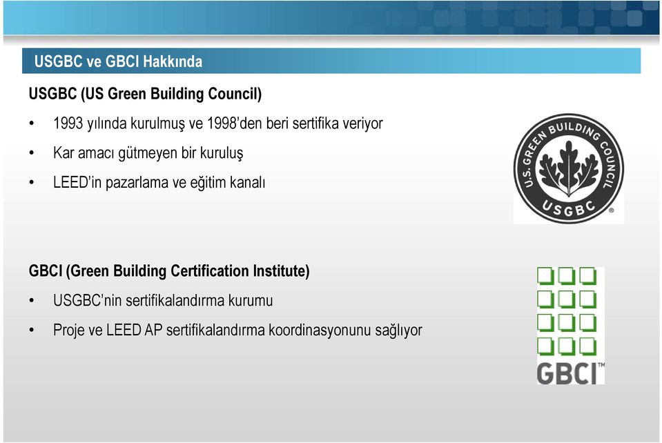 pazarlama ve eğitim kanalı GBCI (Green Building Certification Institute) USGBC