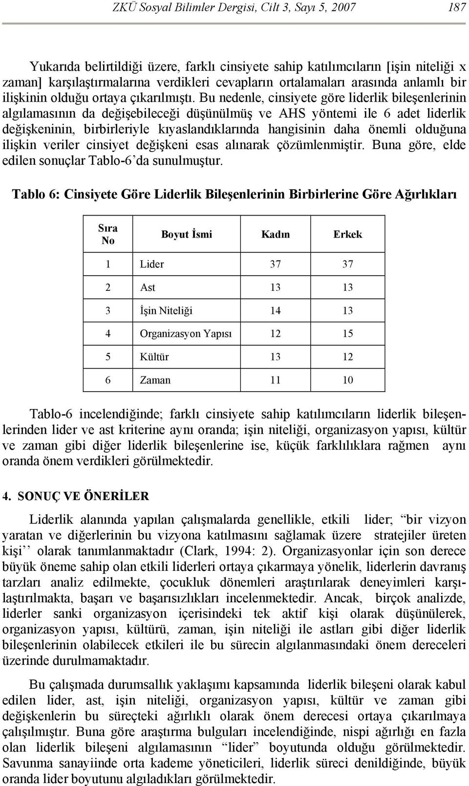 Bu nedenle, cinsiyete göre liderlik bileşenlerinin algılamasının da değişebileceği düşünülmüş ve AHS yöntemi ile 6 adet liderlik değişkeninin, birbirleriyle kıyaslandıklarında hangisinin daha önemli