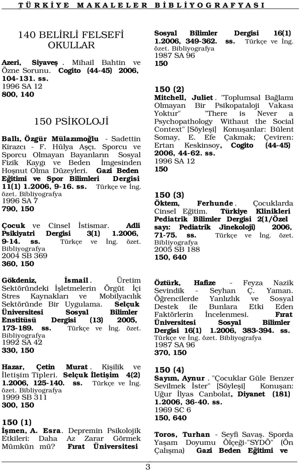 Efe Çakmak; Çeviren: Ertan Keskinsoy, Cogito (44-45) 2006, 44-62. ss. Ball, Özgür Mülaz mo lu - Sadettin Kirazc - F. Hülya Aflç.