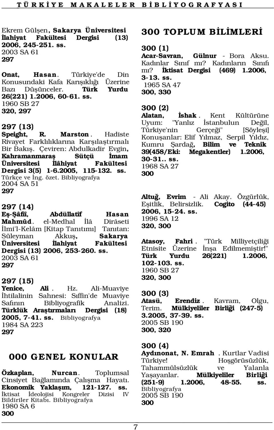 Çeviren: Abdulkadir Evgin, Kahramanmarafl Sütçü mam Üniversitesi lâhiyat Fakültesi Dergisi 3(5) 1-6.2005, 115-132. ss. Türkçe ve ng. özet. 2004 SA 51 297 297 (14) Efl-fiâfîî, Abdüllatîf Hasan Mahmûd.